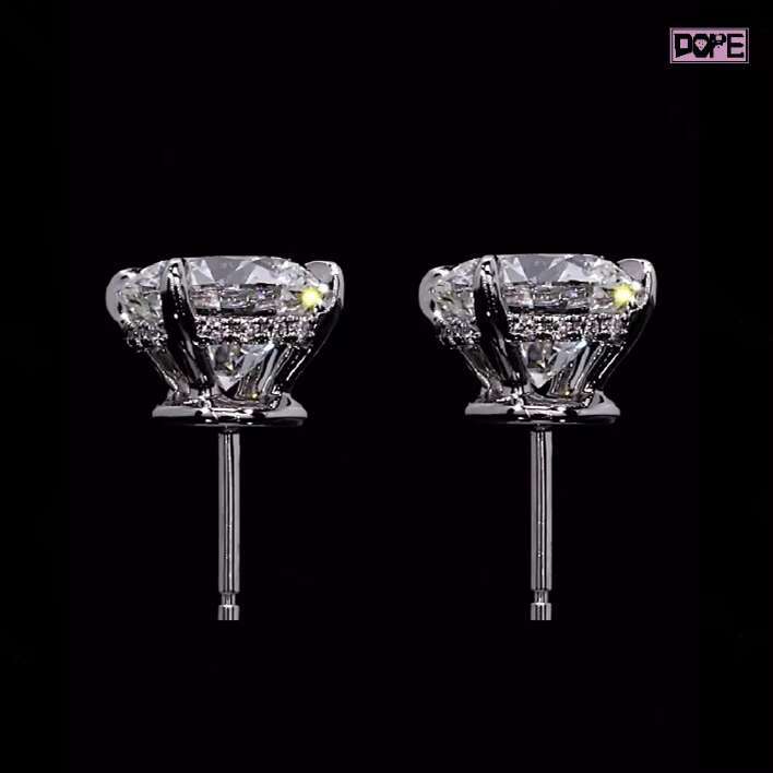 Fine Earrings 6.5mm Hidden Halo Women Studs Hiphop 925 Silver Claw Setting Round VVS Moissanite Earrings