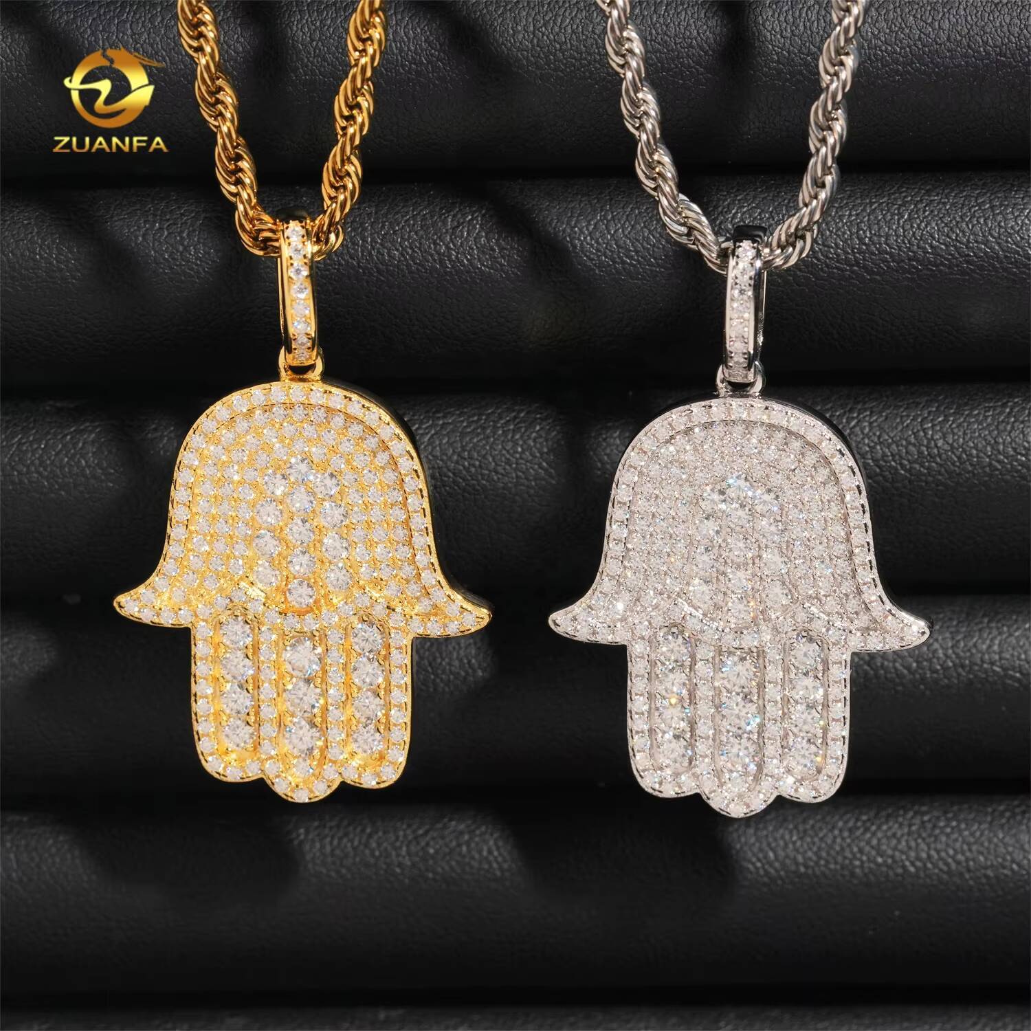 Hip Hop Fashion Rapper Charm 925 Sterling Silver Iced Out Diamond Moissanite Hamsa Hand Pendant