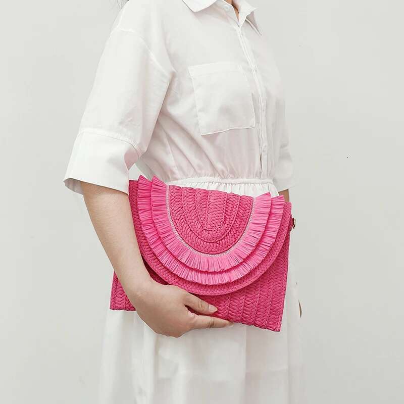 Raffia Straw Weaven Fashion Ladies Wrist Clutches Summer Women Shoulder Crossbody Bags Handmade Handbags Purse Beach Bag Bag