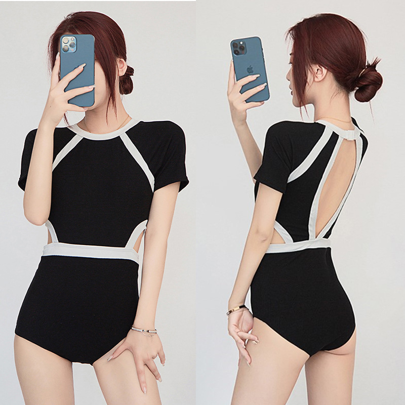 Sporty fashionable backless one-piece swimsuit for women, summer seaside high-end feeling, women's long sleeved sun protection and hot spring swi