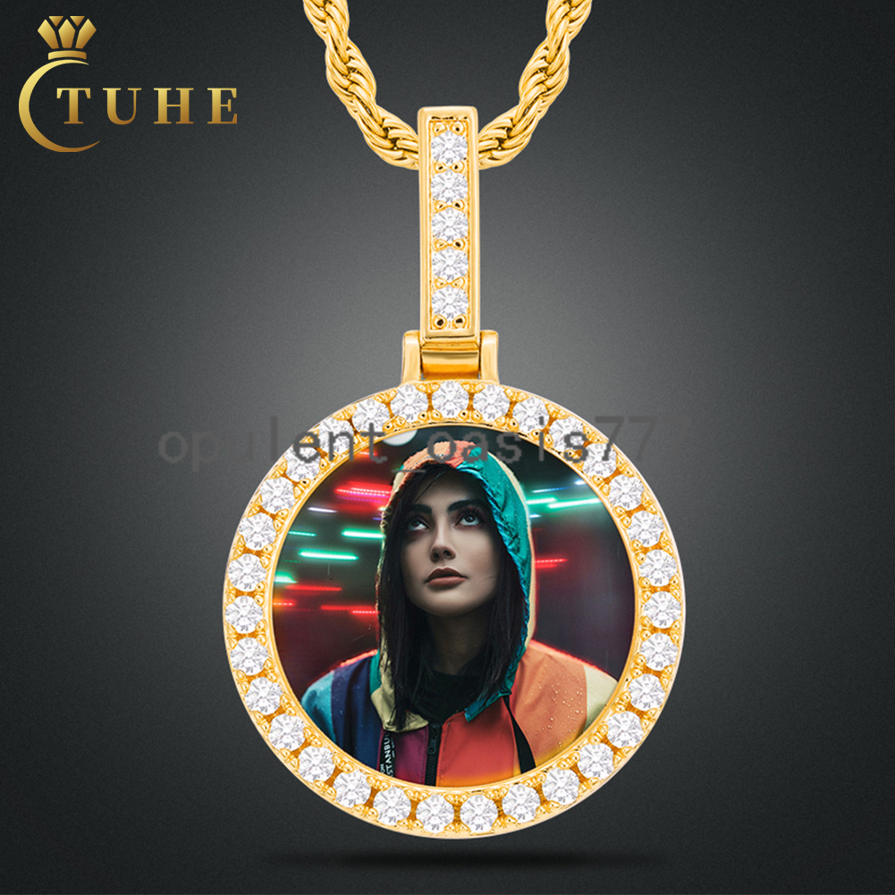 Wholesale Mens Memory Jewelry 25mm Gold Plated Brass moissanite Diamond Iced Out Custom Photo Pendant Picture Necklace