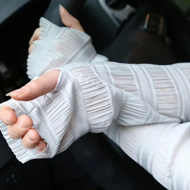Women Arm Warmer Cute Summer Sun Protection Long Fingerless Gloves Outdoor Cycling Driving Thin Breathable Sunscreen Arm Sleeve 250430