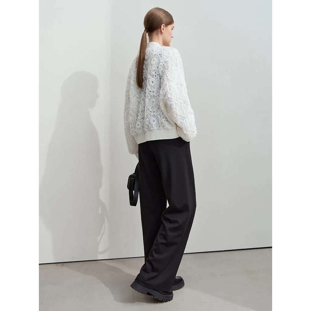 AMII Minimalist Zipper Jacket Women 2025 Spring New V Neck Stereoscopic Hollow Flowers Drop Sleeve Loose Casual Tops 12541004