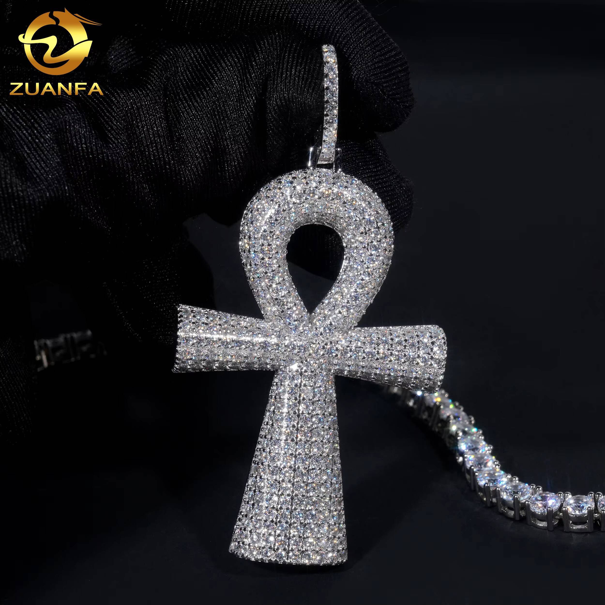 High-end Pass Diamond Tester Hip Hop Style 925 Sterling Silver Iced Out Fancy Shape Moissanite Cross Pendants