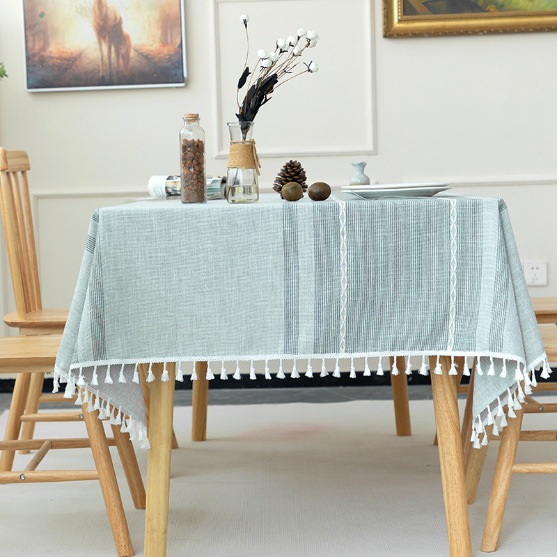 W15 Nordic ins style embroidered tablecloth cotton and linen fabric tablecloth literary small fresh tassel coffee table cloth tablecloth