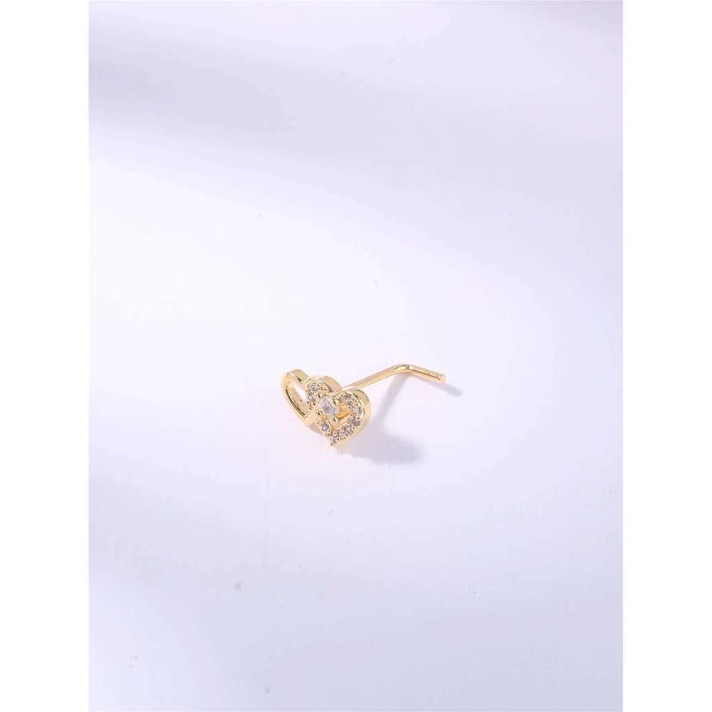 20G L Shaped Studs Rings Cute Heart Shiny CZ Love Stone Gold Sier Color Nose Piercing For Women Girl Nostril Jewelry