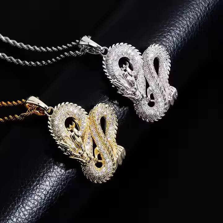 Jewelry Diamond Pendant Cultural Chinese Dragon Pendant Necklace Hip Hop Urban Jewelry