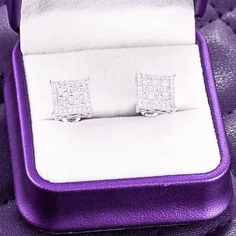 Hip Hop 9MM VVS Moissanite Square Mens Cluster Stud Earrings 925 Sterling Silver Passes Diamond Tester Mens Jewelry