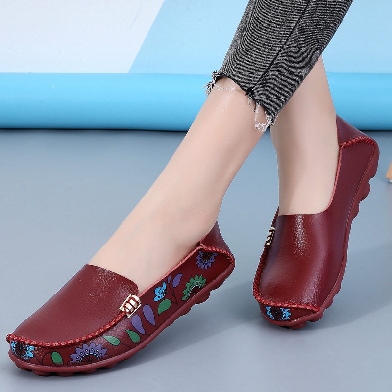 New Printed Bean Flat And Casual Nursing Low Cut Toe Mother S Shoes Plus Size Women S Shoes For All Seasons Ddmysaturn