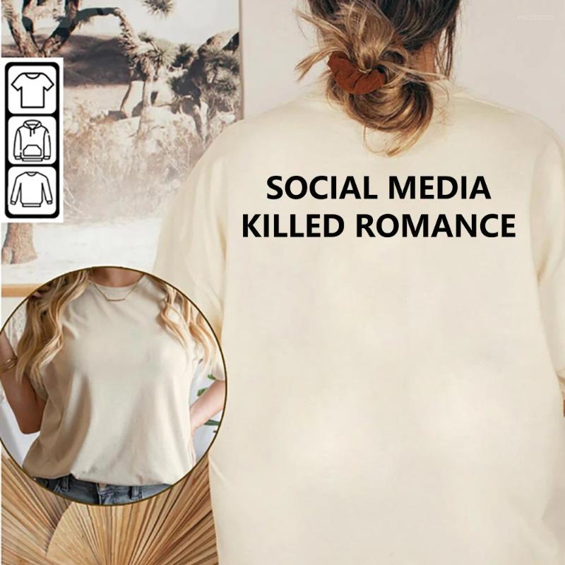 Men's T Shirts Social Media Killed Romance Shirt Men/Women Aesthetic Letter Print T-Shirt Unisex High Quality Vintage Sand Cotton Tees