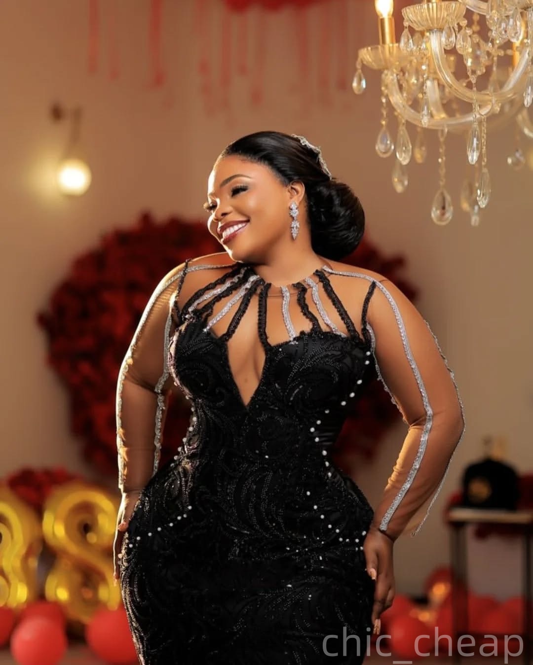 Mermaid Black Plus Size Prom Dresses 2025 Lace Beaded Vintage Sheer Neck Evening Formal Party Second Birthday Engagement Gowns Dress For Special Occas