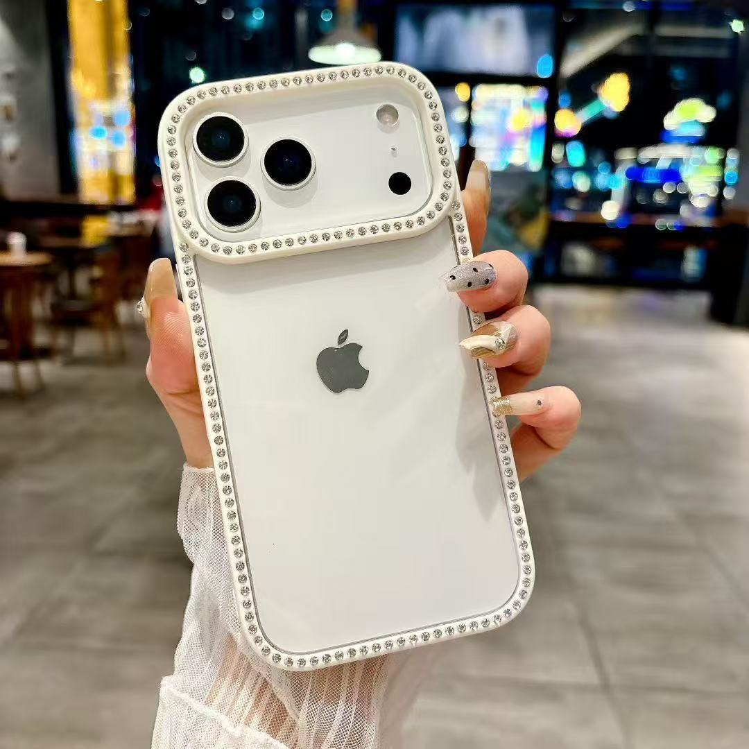 Transparent Groove Phone Case iPhone 17 Pro Max Compatible with Apple 15/16 Pro Rhinestone Edge Protective Case