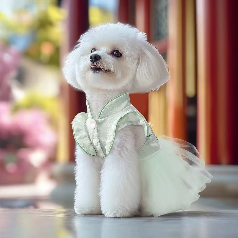 T00108Dog clothes pet skirt spring and summer princess skirt Bichon Teddy small dog 2025 new thin Hanfu cheongsam