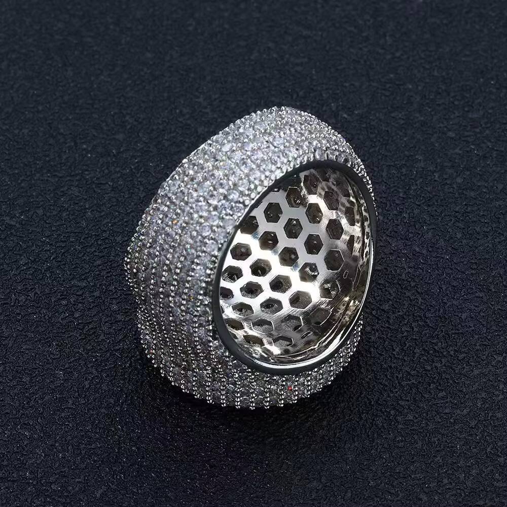 Hip Hop Jewelry Pass Diamond Teste 925 Silver Fully Iced Bubble Edge Round Diamond Moissanite Ring for Men