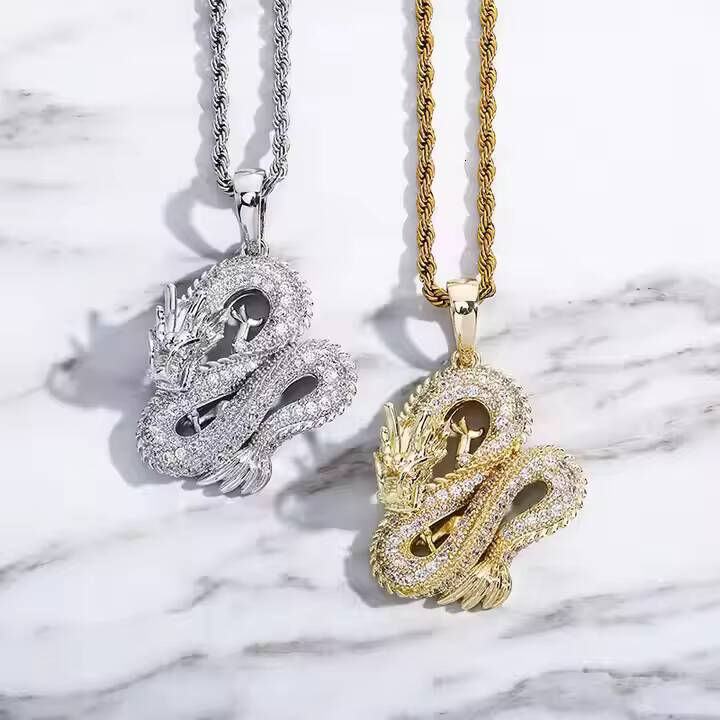 Jewelry Diamond Pendant Cultural Chinese Dragon Pendant Necklace Hip Hop Urban Jewelry