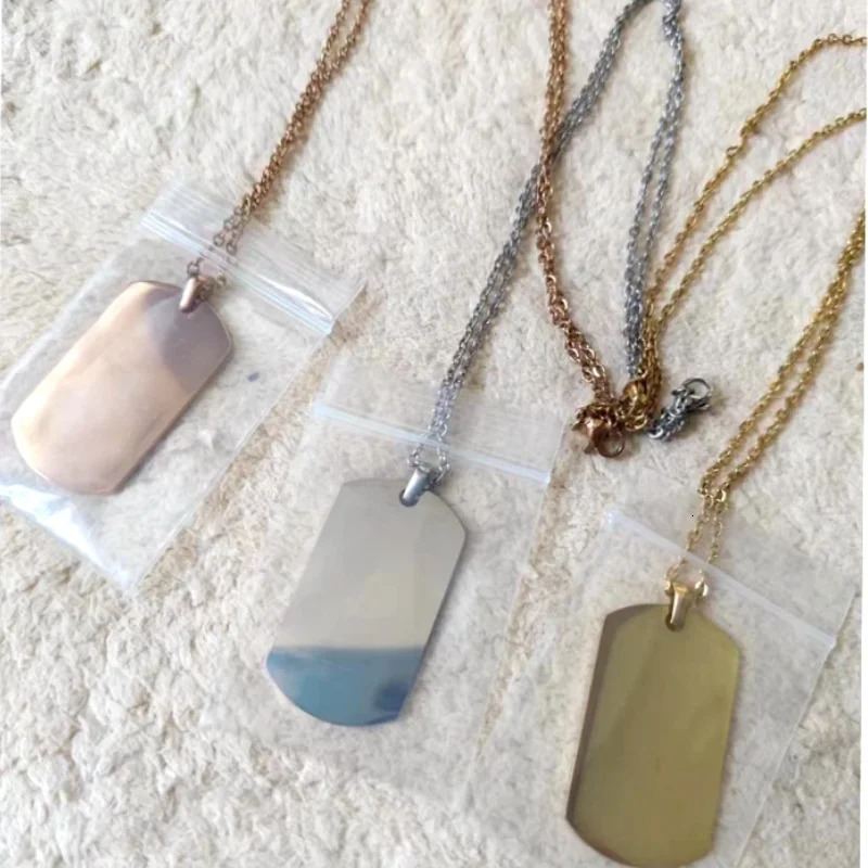 10 pieces/batch mirror polished 304 stainless steel ID blank dog tag necklace rectangular military pendant jewelry wholesale 250427