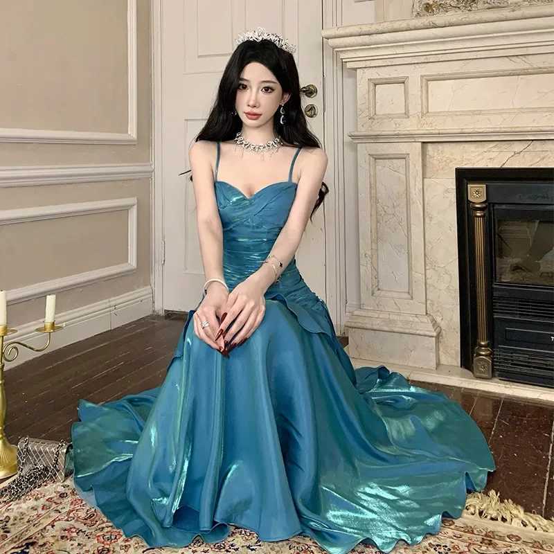 Blue Mermaid Goddess long dress chest cushion strapless dress birthday party coming of age ceremony intimate friend gathering W250430