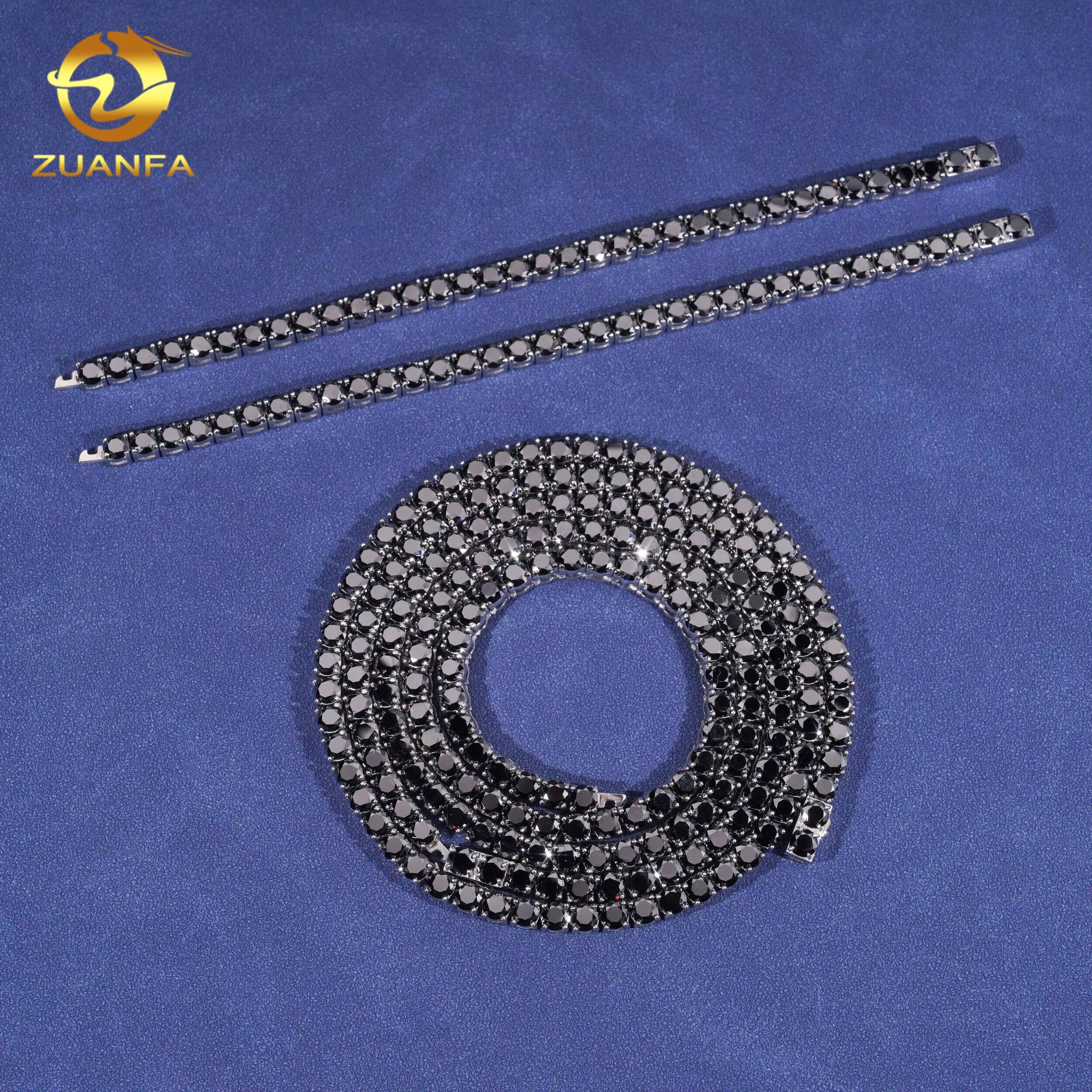 Wholesale Fast Shipping 316L Stainless Steel Tennis Chain Iced Out Jewelry Hip Hop Black Moissanite Diamond Tennis Necklace