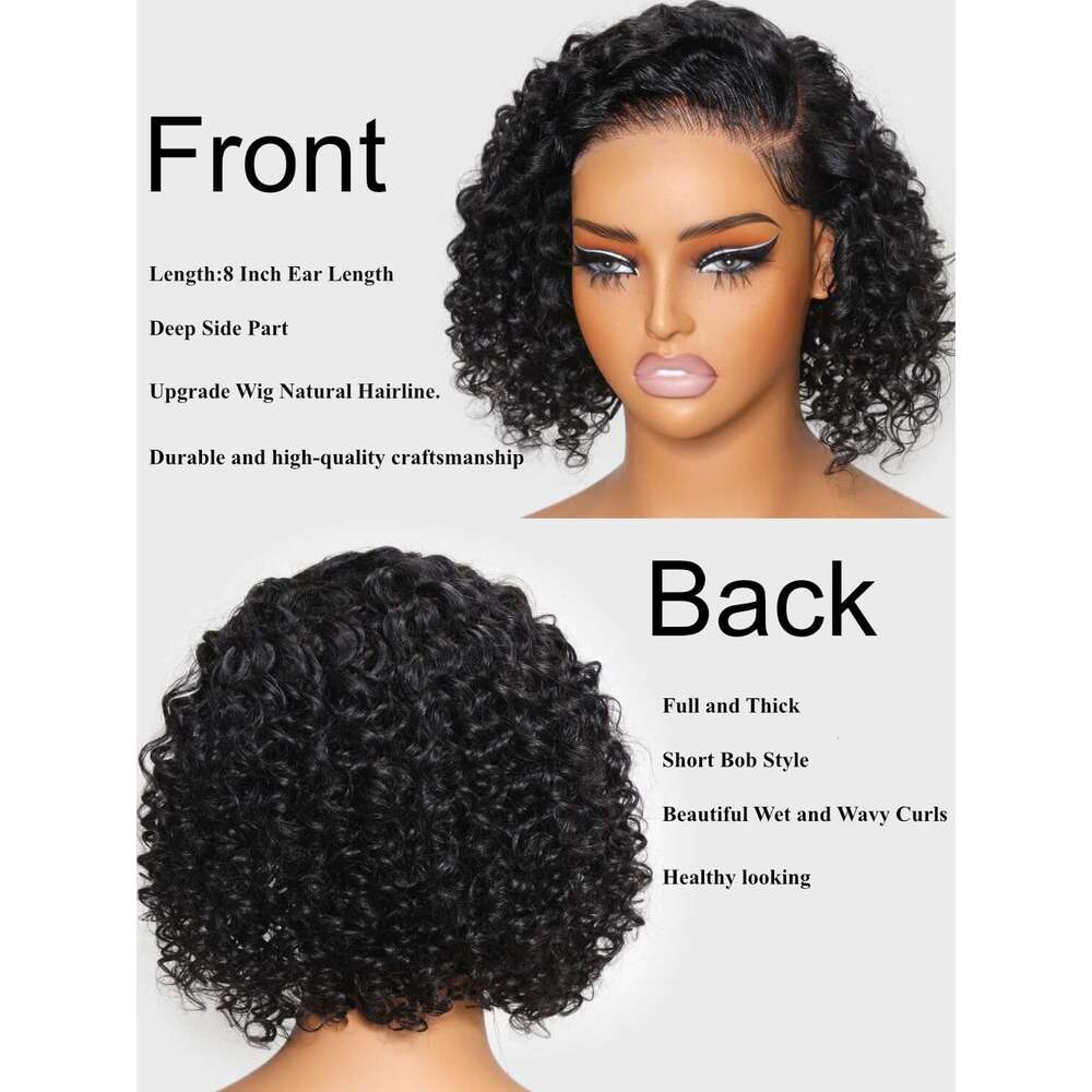 UNICE 10 inch Short Curly Beyond Basics Bob Human Hair Bye Knots Glueless Wigs Plucked Pre Cut 7x5 HD Lace Closure Ready to Go Wig Black Color