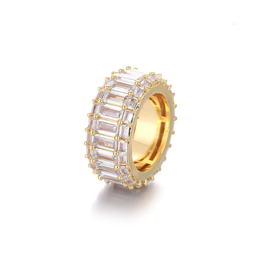 Trendy Electroplated Full Zirconia Rotatable Cuban Ring Hip Hop Geometric Unisex 2025 Summer Accessories