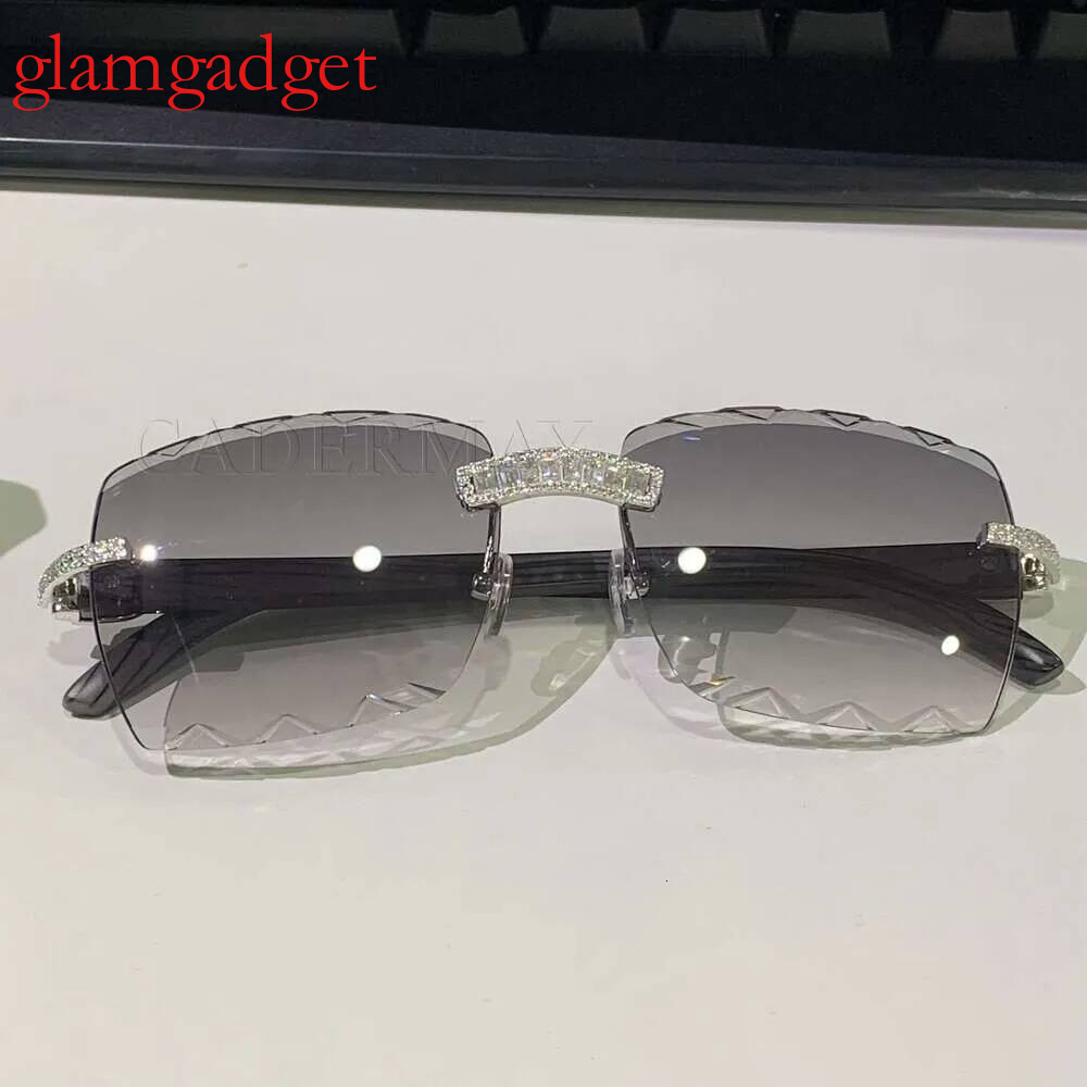 Hot Selling Sier Baguette Moissanite Sun Glasses Dia Men Rimless Metal Purple Lens Sunglasses