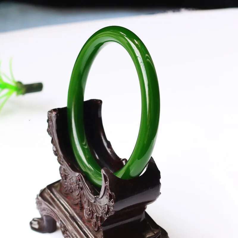 Natural Chinese Green Jasper Hand-Carved Fashion Jewelry Spinach Thin Round Nephrite Jade Bracelet For Girls And Mother