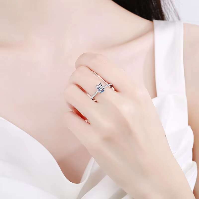 Silver 925 Original Emerald Radiant Cut 1 Ct Diamond Test Past Rectangle D Color Moissanite Engagement Ring Gemstone Jewelry
