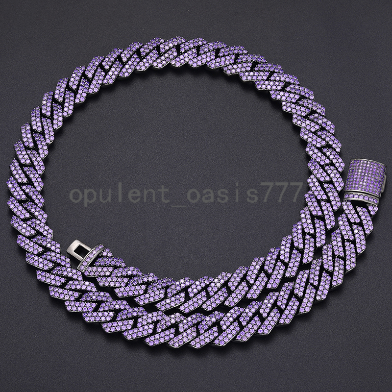 Hip Hop Jewelry 14mm Black Gold Plated Brass Metal Purple moissanite Diamond Iced Out Cuban Link Chain Necklace for Men