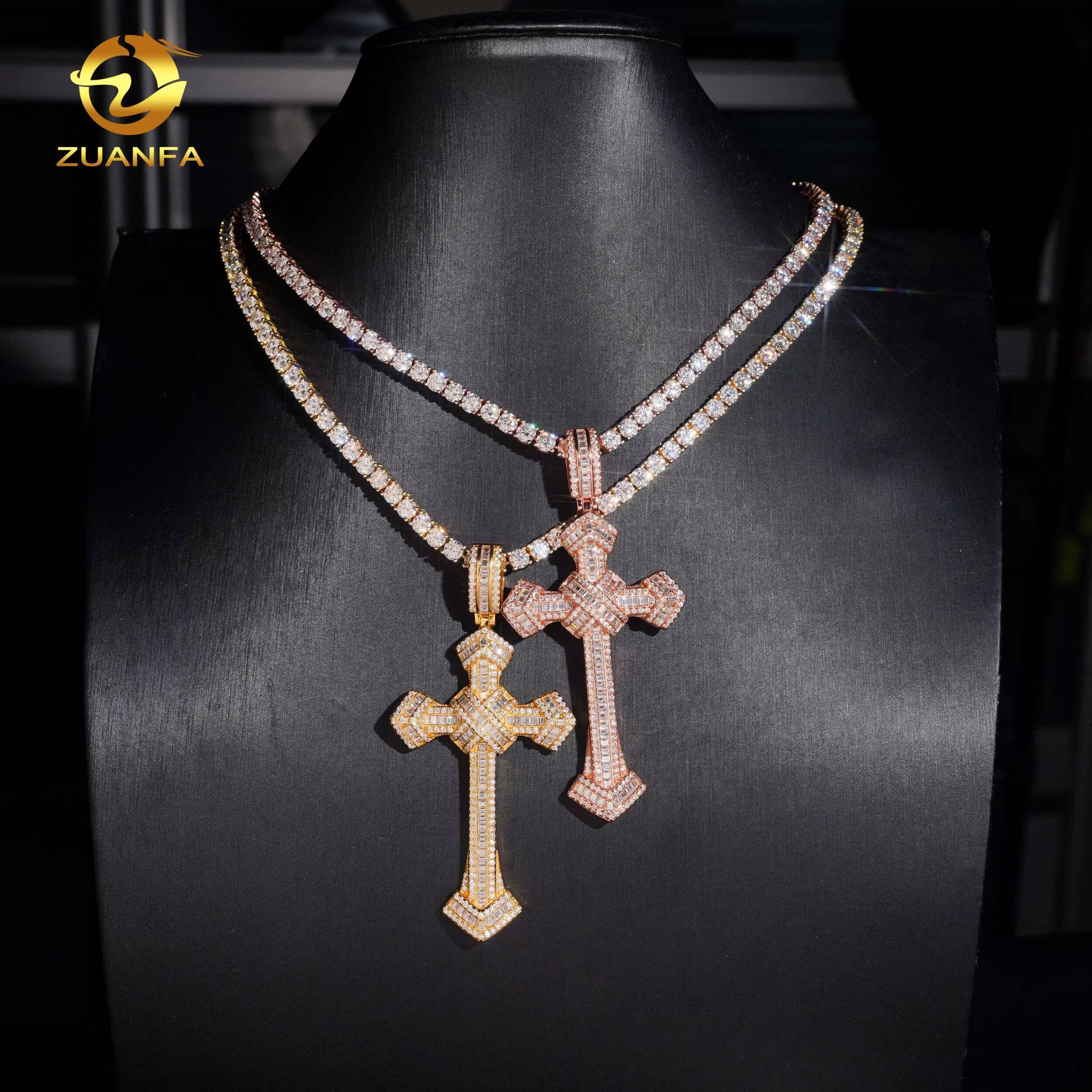 Fashion Jewelry Gold Plated 925 Sterling Silver VVS Moissanite Cross Pendant Custom Iced Out Hip Hop Diamond Charms Pendants