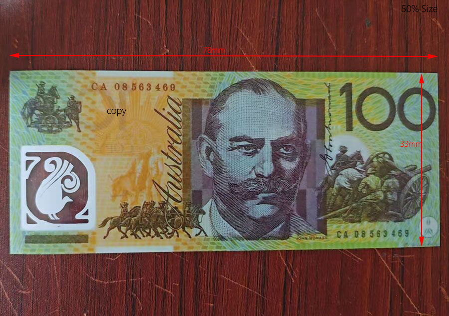 Australian Plastic Prop Money Games Money Prop Copy Australian Dollar Aud Banknotes Fake Plastic Australian Money Movie Props Wholesale 78*33m 50%