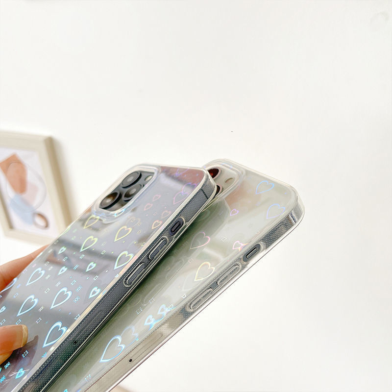 Laser Heart Transparent Phone Case iPhone 16/15 Pro Max Compatible with Apple 14 Pro Max Protective Case