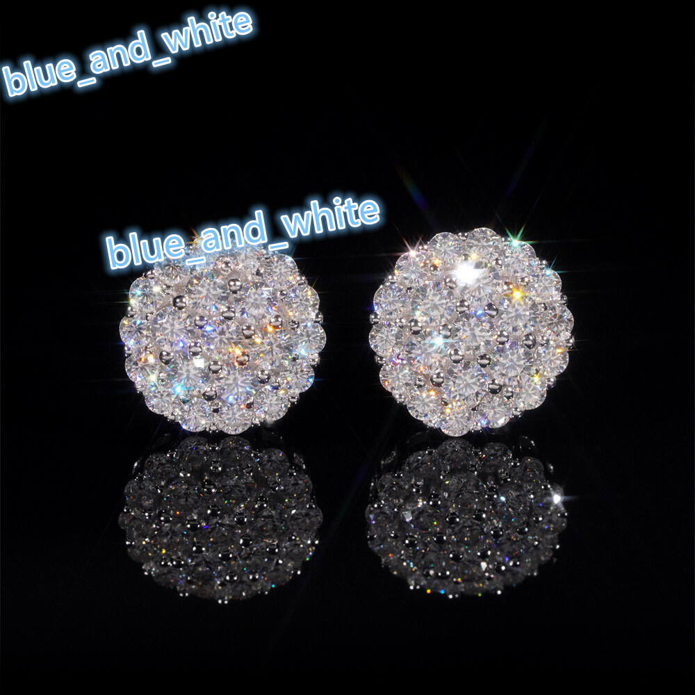 DE 10mm Hip Hop Round Moissanite Earring 925 Silver VVS1 Moissanite Earrings Women Men Classic Round Cut Moissanite Earring