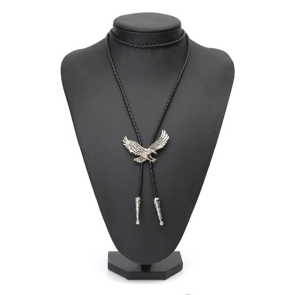 Metal eagle and leather rope Mens Tie Necklace Jewelry Western Cowboy Shirt Bolo Bow Necktie 250430