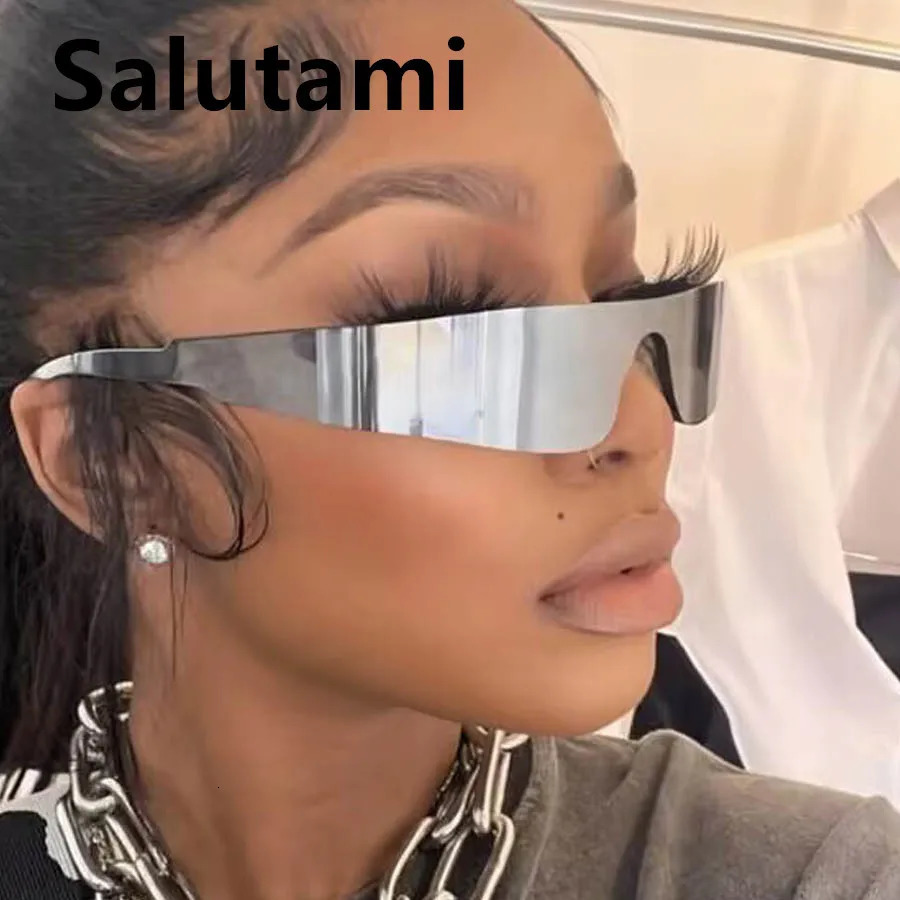Unique Sexy Frameless Y2K Sunglasses For Women Vinatge One Piece Shield Silver Mirror Sun Glasses Female Hip Hop Shades Men 251125