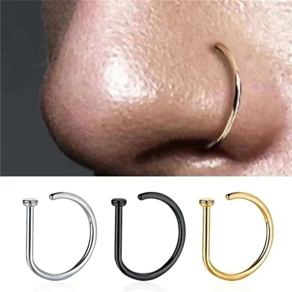 Women Men Fake Piering Ring Earrings Fashion Punk Non Piercing Nose Clip Stainless Steel Perforation Septum Body Jewelry