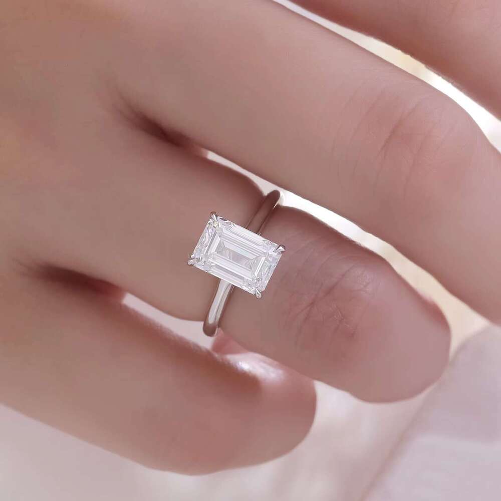 Provence Gem IGI 3.0CT E VS1 Emerald Cut Lab Dia Engagement ring silver for Women white cubic zirconia real gold zircon gemstone rings