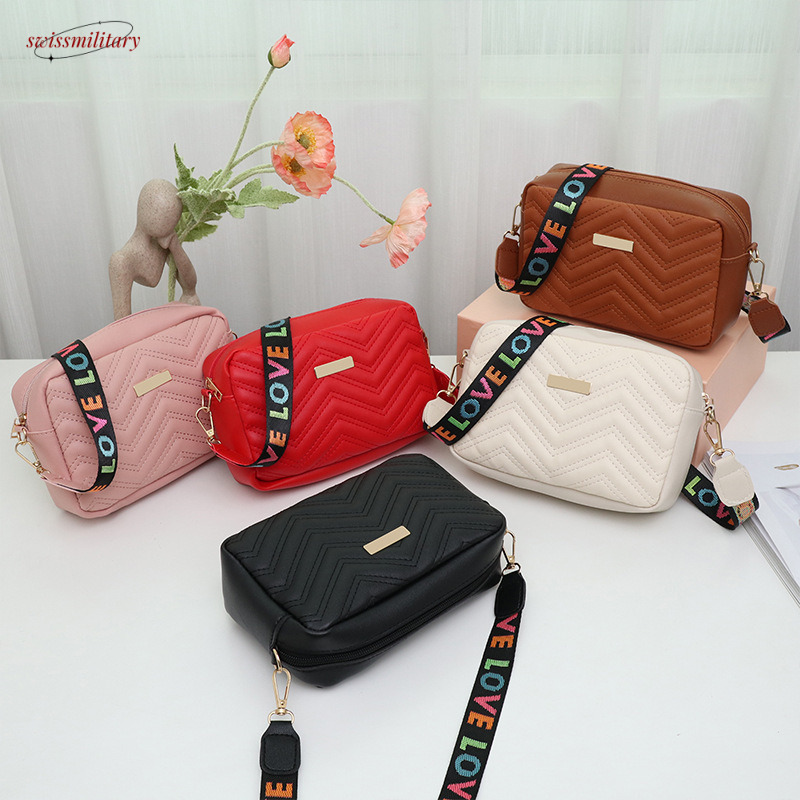 Embroidered Camera Bag PU Material Casual Small Square Bag Versatile Single Shoulder Bag Printed Shoulder Strap swissmilitary