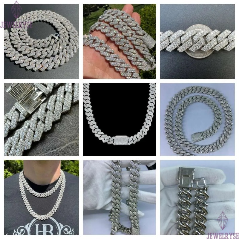 necklace moissanite chain GRA 925 Silver Ice Out 12mm 15mm 18mm 20mm VVS Diamond Cuban Link Chain Mens Moissanite Rapper hip hop chain Cuban Link
