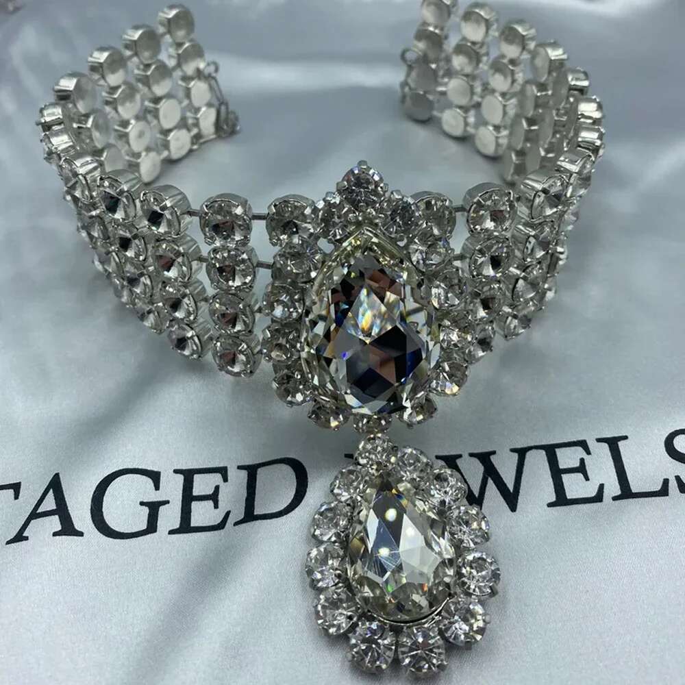 Rhinestone Multilayered Large Water Drop Dangle For Women Exaggerated Party Queen Necklace Jewelry Accessories Gifts