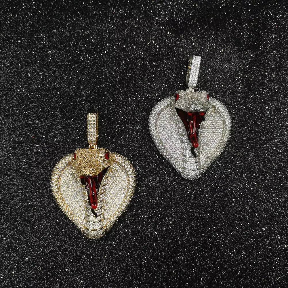 AAA Moissanite Chain Zircon Iced Out Cobra Snake Pendant Necklace Hip Hop Animal Snake Pendant Gold Charm Pendant Snake Diamond Chain Ice Diamond Neck