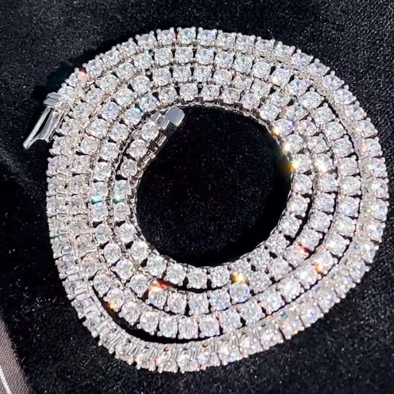 Ready to Ship 925 Sterling Silver 3mm Tennis Necklace Pass Diamond Tester Iced Out Hiphop VVS Moissanite Tennis Chain