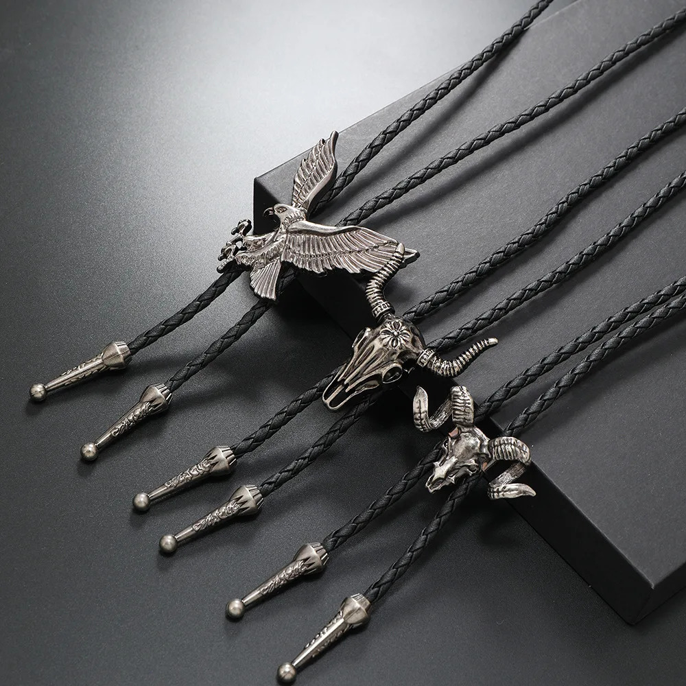 Vintage Cowboy Jazz Hat Alloy mens bolo tie Men Women Leather Rope Long Necklace Sweater Chain shirts Bolo Tie Men Accessories 250430