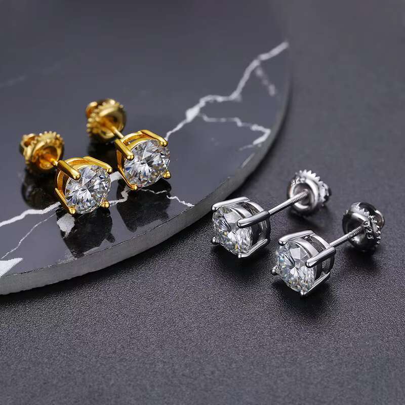 S925 Sterling Silver 5mm 6.5mm 7.5mm 8mm Moissanite Four Claws Stud Earrings Vintage Fashionable Unisex Earrings