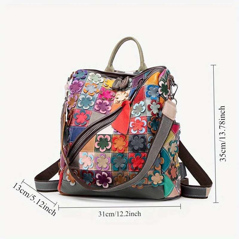2025 New Spring Genuine Color Splicing Retro Women's Head Layer Leather Travel Backpack