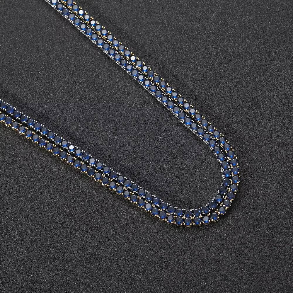 Brass Claw Setting 4mm Dark Blue Zircon Tennis Chain Hiphop Men Tennis Necklace Iced Out Sapphire Stone Choker Women Jewelry