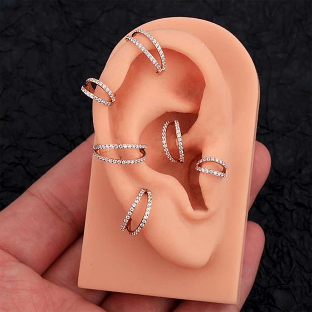 1Pc Surgical Steel Inlaid CZ Lip Ring Golden One/Two/Three Row Cross Zirconia Nose Septum Ear Piercing Helix Cartilage Stud