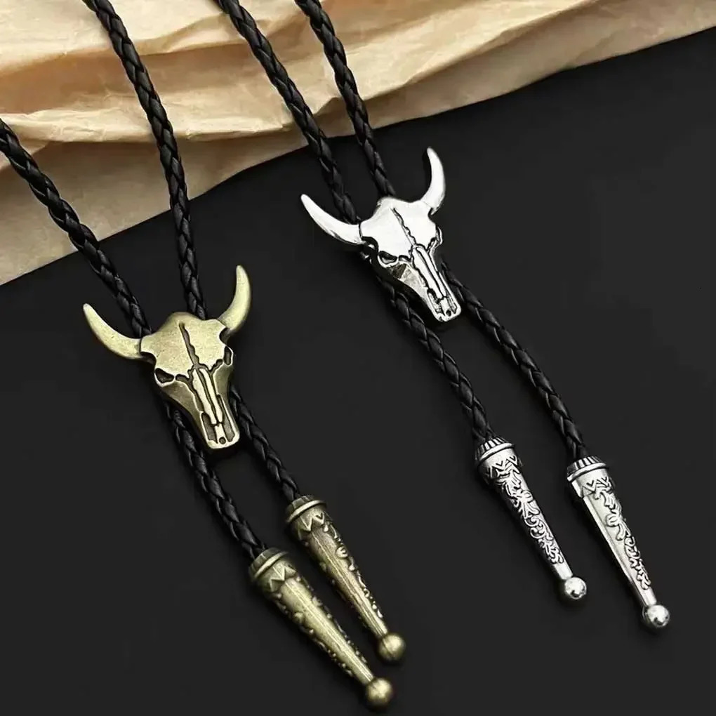 Golden Ties for Men American Cowboy Garment Accessory Tie Adjustable Bull Head Western Cowboy Bolo Tie Pendant Necklace 250430