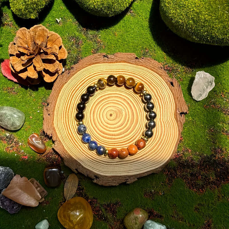 Temu Xiyin TK bracelet with tiger's eye, obsidian, lapis lazuli, chalcopyrite