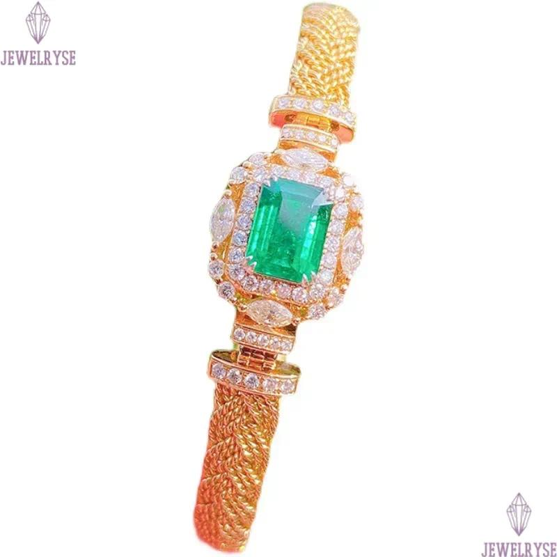 Choucong Handmade Elegant Weave Bangle Vintage Jewelry 18K Gold Fill Princess Cut Emerald 5A Zircon CZ Diamond Party Women Wedding Bracelet Gift
