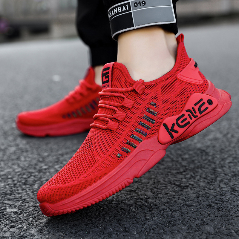 Large Size Men S Spring And Autumn Flyknit Breathable Casual Sports Small Red Mesh Strap Trendy Running Shoes Ddmysaturn